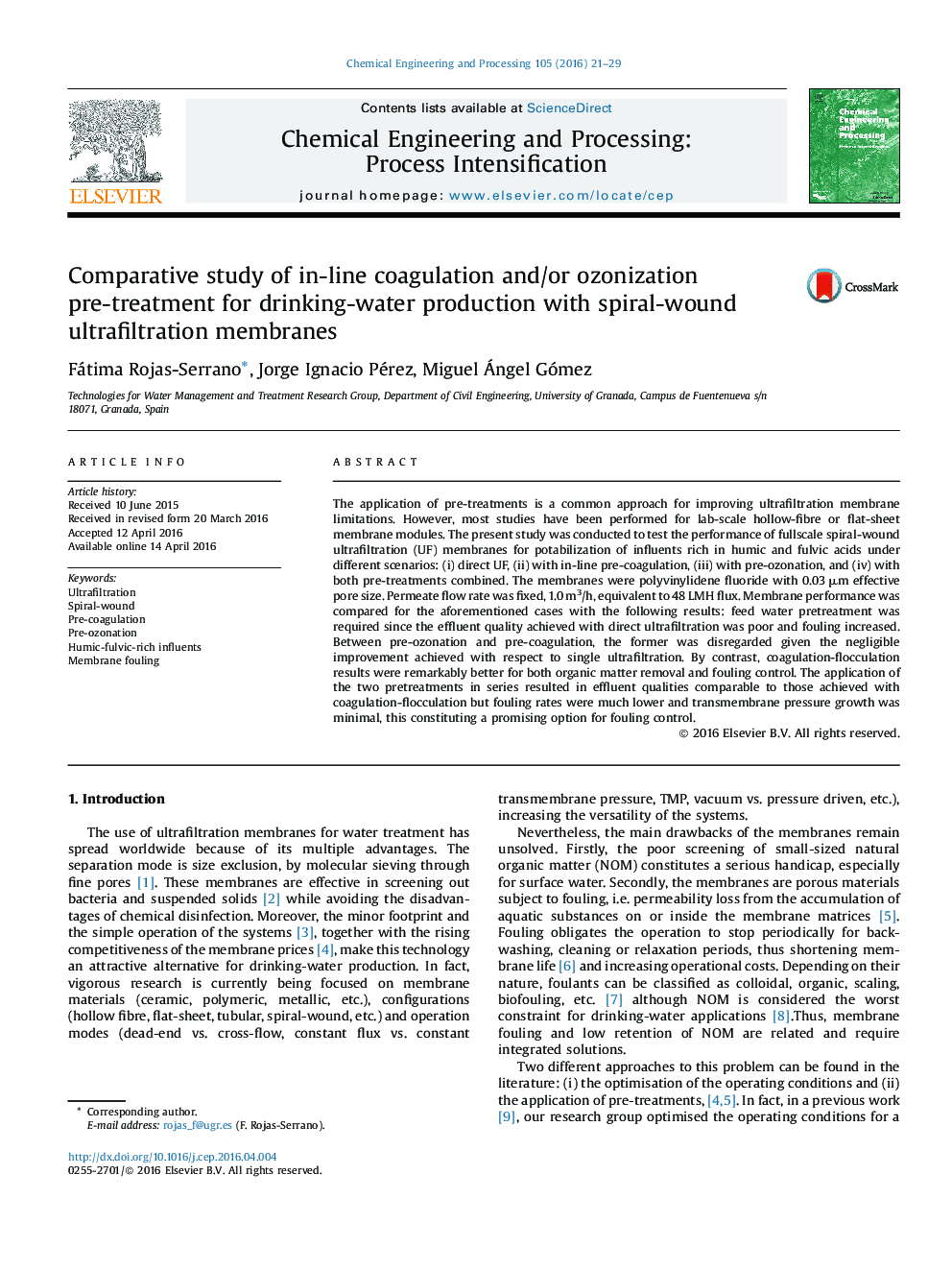 Comparative study of in-line coagulation and/or ozonization pre-treatment for drinking-water production with spiral-wound ultrafiltration membranes