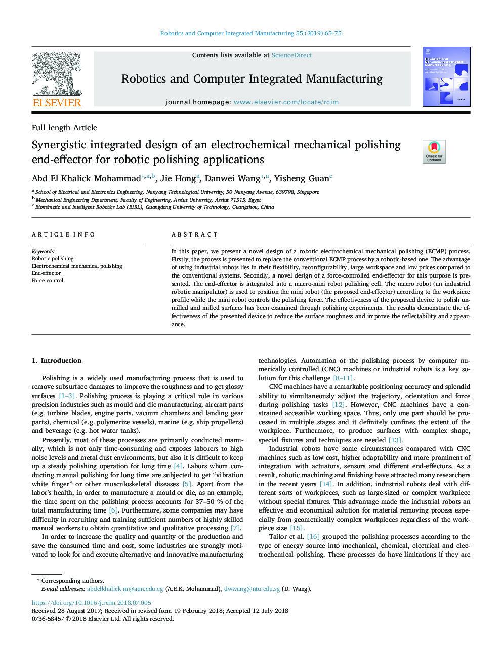 Synergistic integrated design of an electrochemical mechanical polishing end-effector for robotic polishing applications