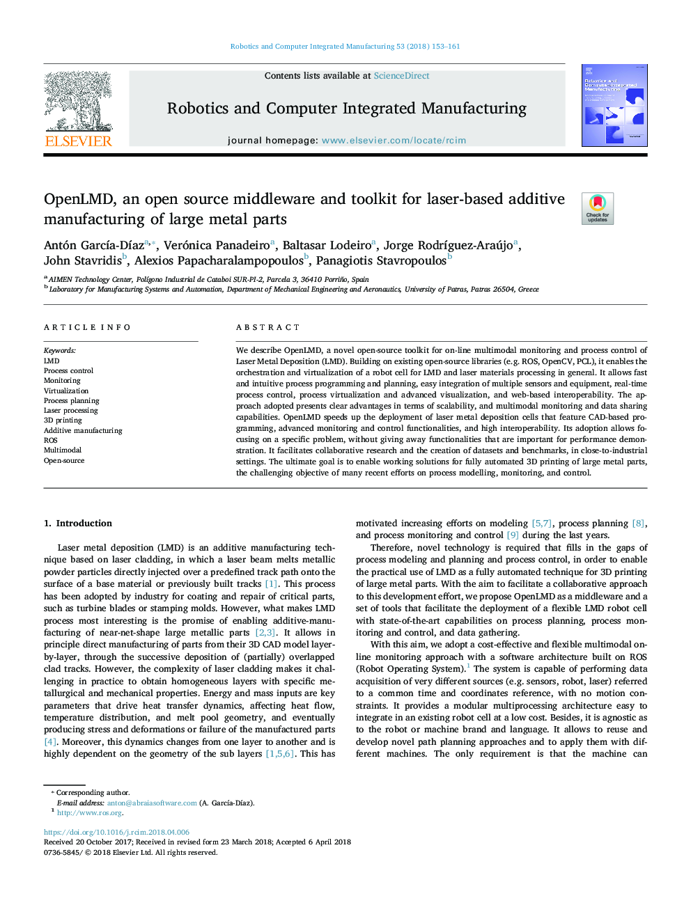 OpenLMD, an open source middleware and toolkit for laser-based additive manufacturing of large metal parts