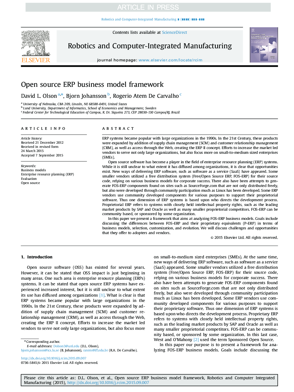 Open source ERP business model framework