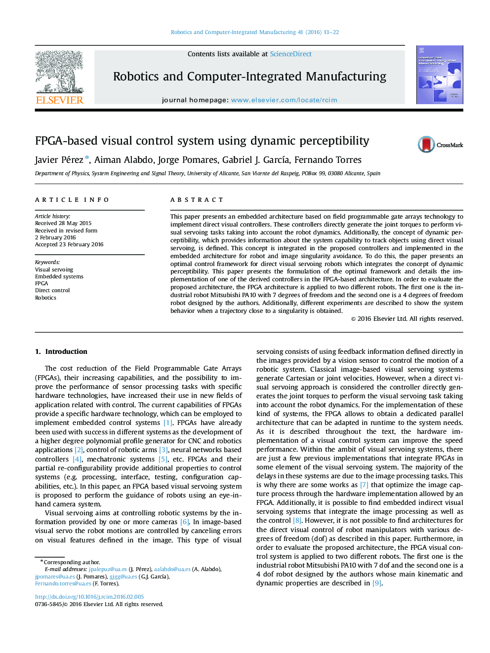 FPGA-based visual control system using dynamic perceptibility