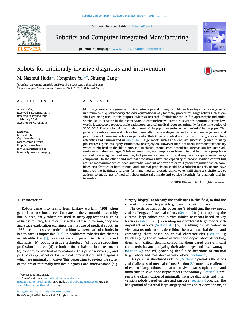 Robots for minimally invasive diagnosis and intervention