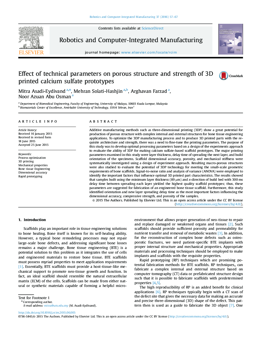 Effect of technical parameters on porous structure and strength of 3D printed calcium sulfate prototypes