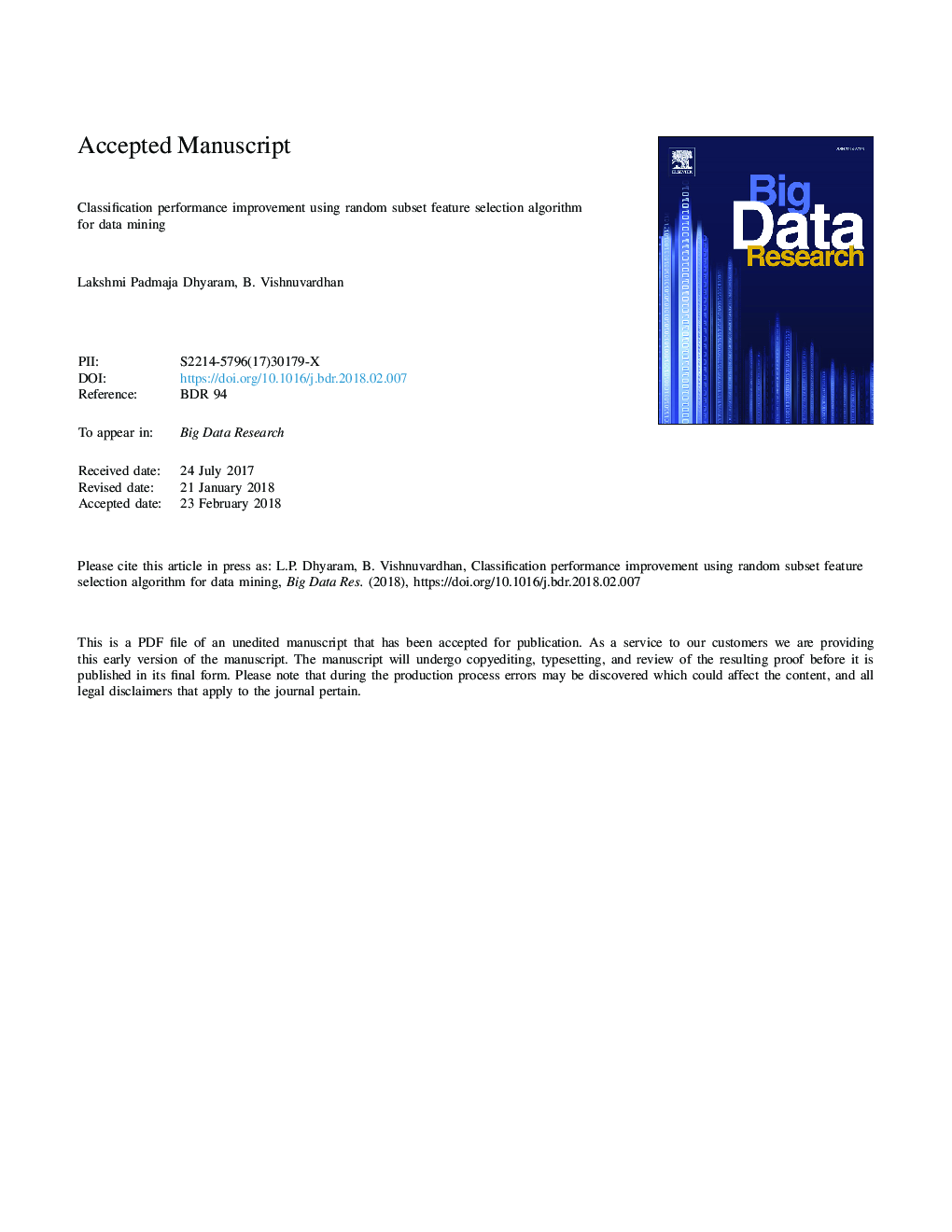 Classification Performance Improvement Using Random Subset Feature Selection Algorithm for Data Mining