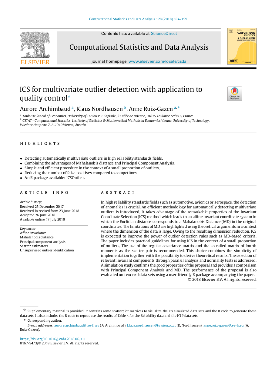 ICS for multivariate outlier detection with application to quality control