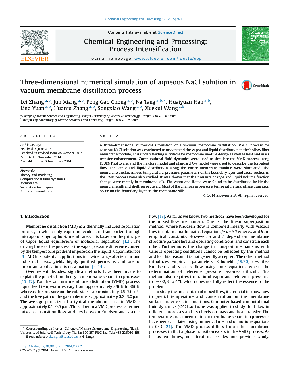 Three-dimensional numerical simulation of aqueous NaCl solution in vacuum membrane distillation process