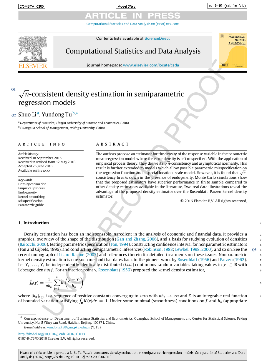 n-consistent density estimation in semiparametric regression models