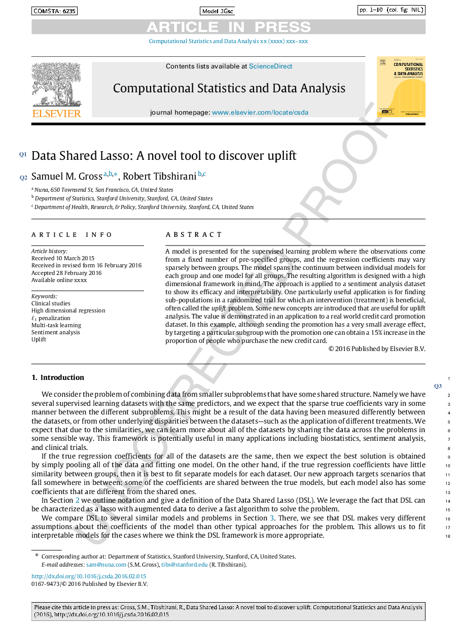 Data Shared Lasso: A novel tool to discover uplift