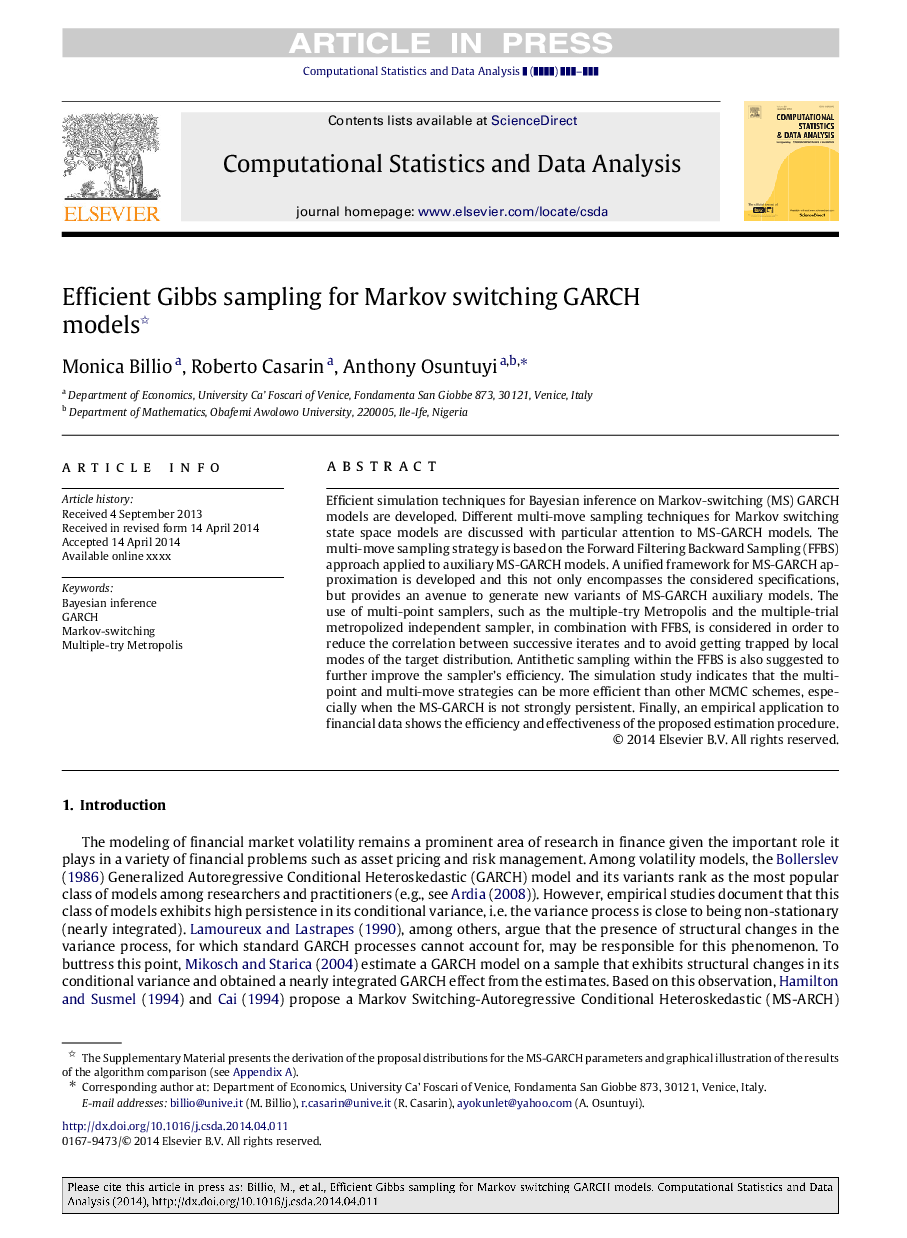 Efficient Gibbs sampling for Markov switching GARCH models