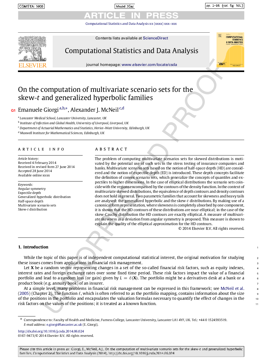 On the computation of multivariate scenario sets for the skew-t and generalized hyperbolic families