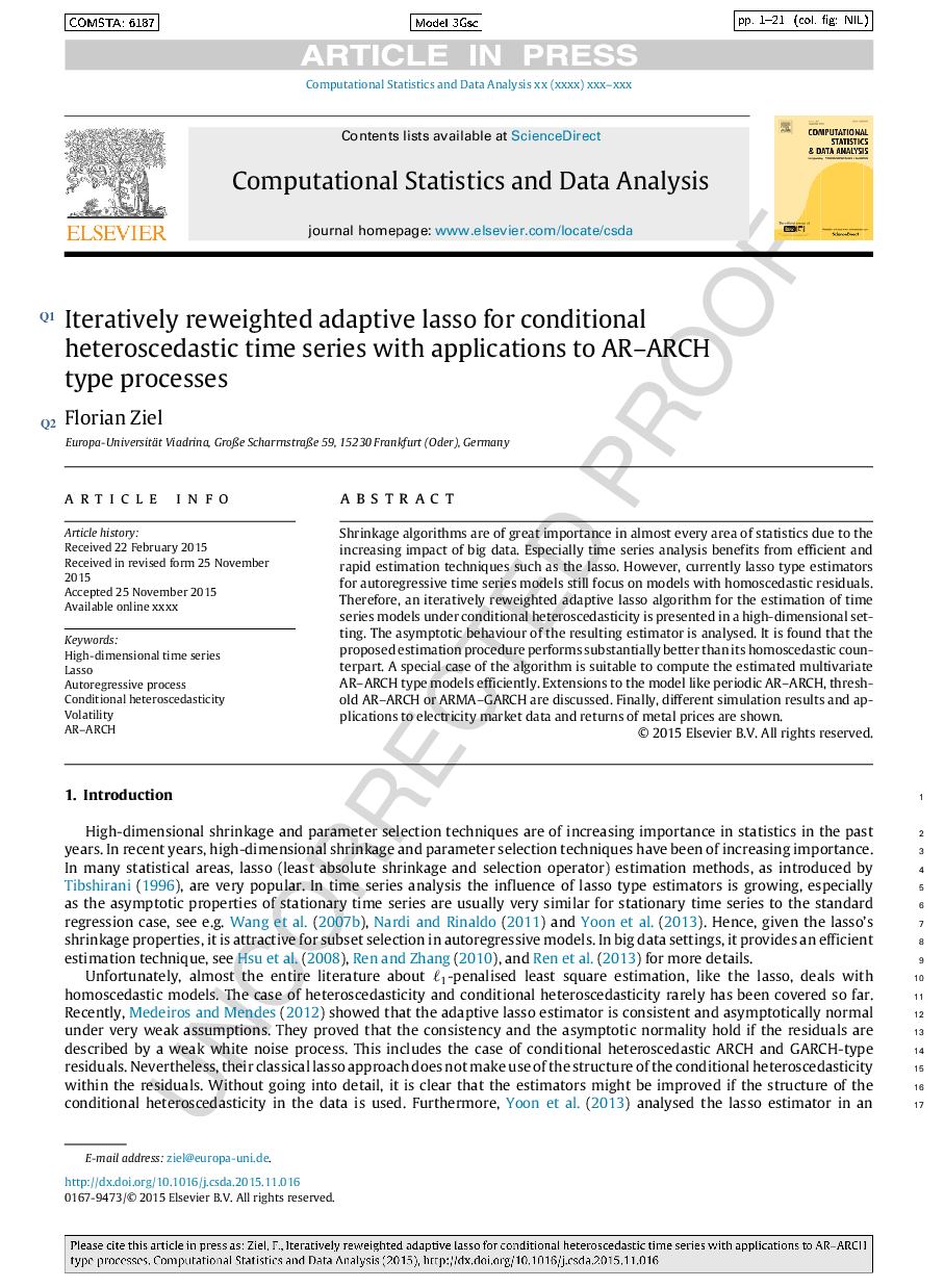 Iteratively reweighted adaptive lasso for conditional heteroscedastic time series with applications to AR-ARCH type processes