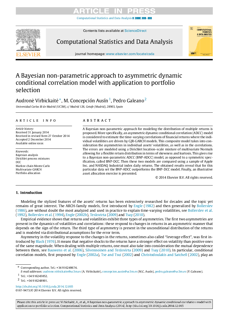 A Bayesian non-parametric approach to asymmetric dynamic conditional correlation model with application to portfolio selection