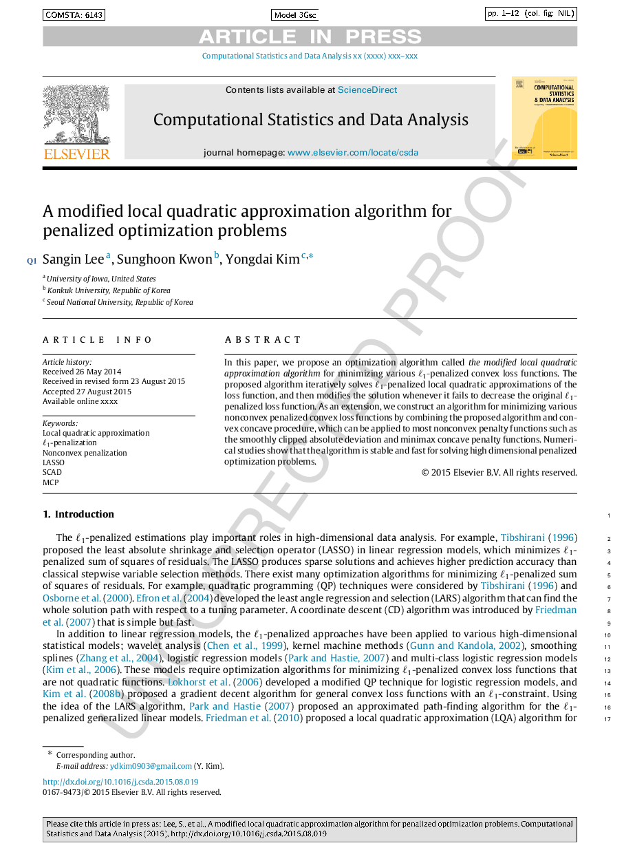 A modified local quadratic approximation algorithm for penalized optimization problems