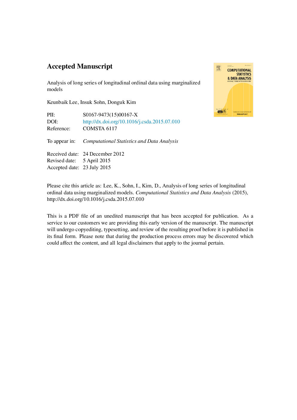 Analysis of long series of longitudinal ordinal data using marginalized models