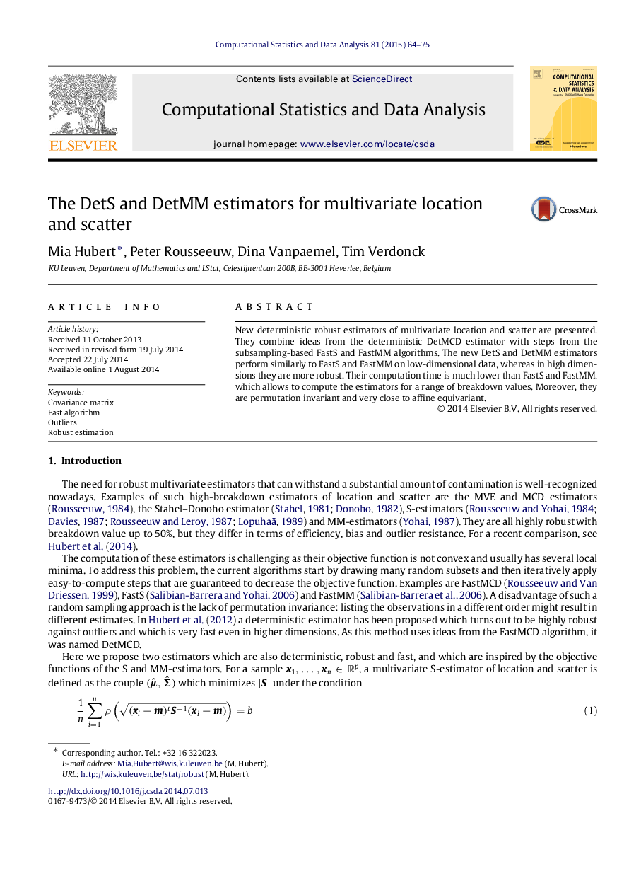 The DetS and DetMM estimators for multivariate location and scatter