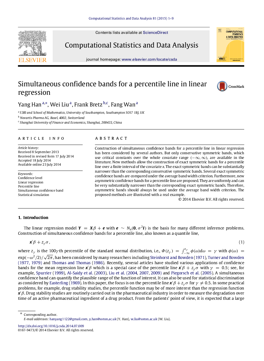 Simultaneous confidence bands for a percentile line in linear regression