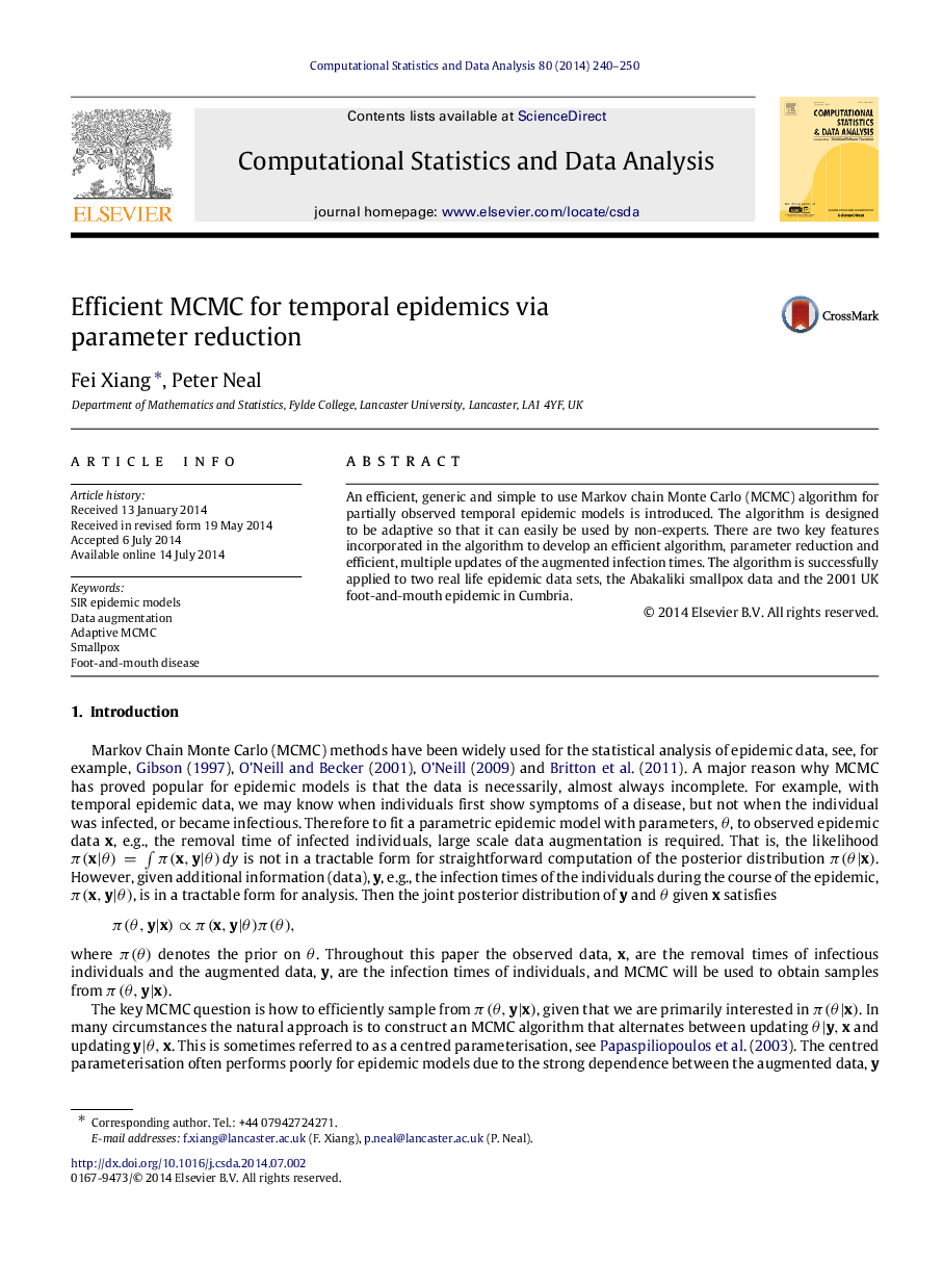 Efficient MCMC for temporal epidemics via parameter reduction