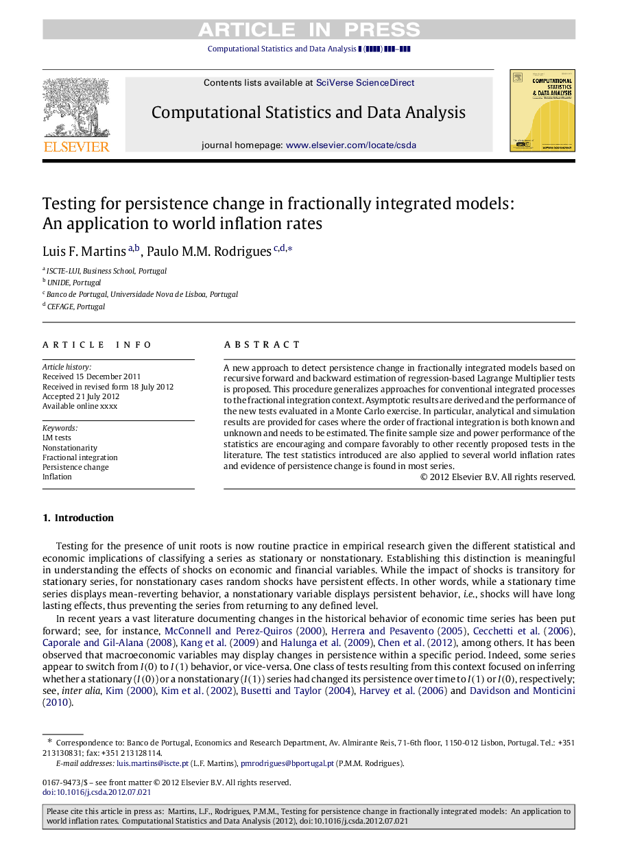 Testing for persistence change in fractionally integrated models: An application to world inflation rates