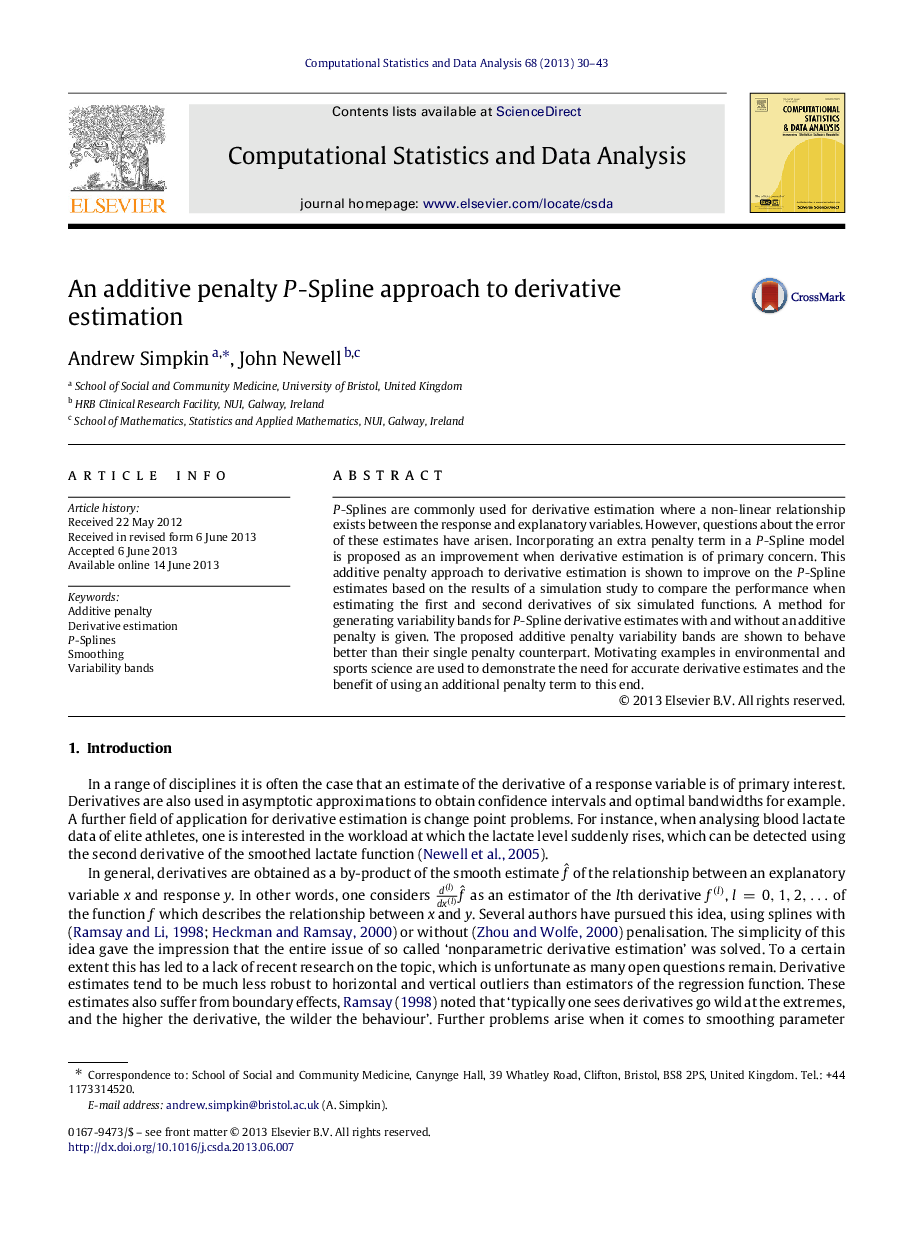 An additive penalty P-Spline approach to derivative estimation