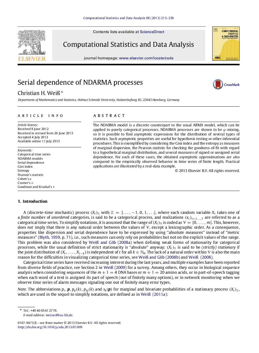 Serial dependence of NDARMA processes