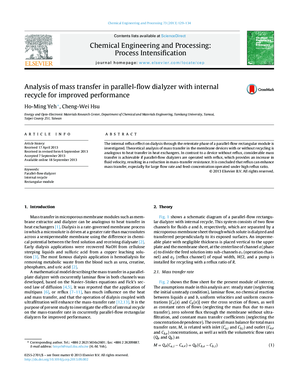 Analysis of mass transfer in parallel-flow dialyzer with internal recycle for improved performance