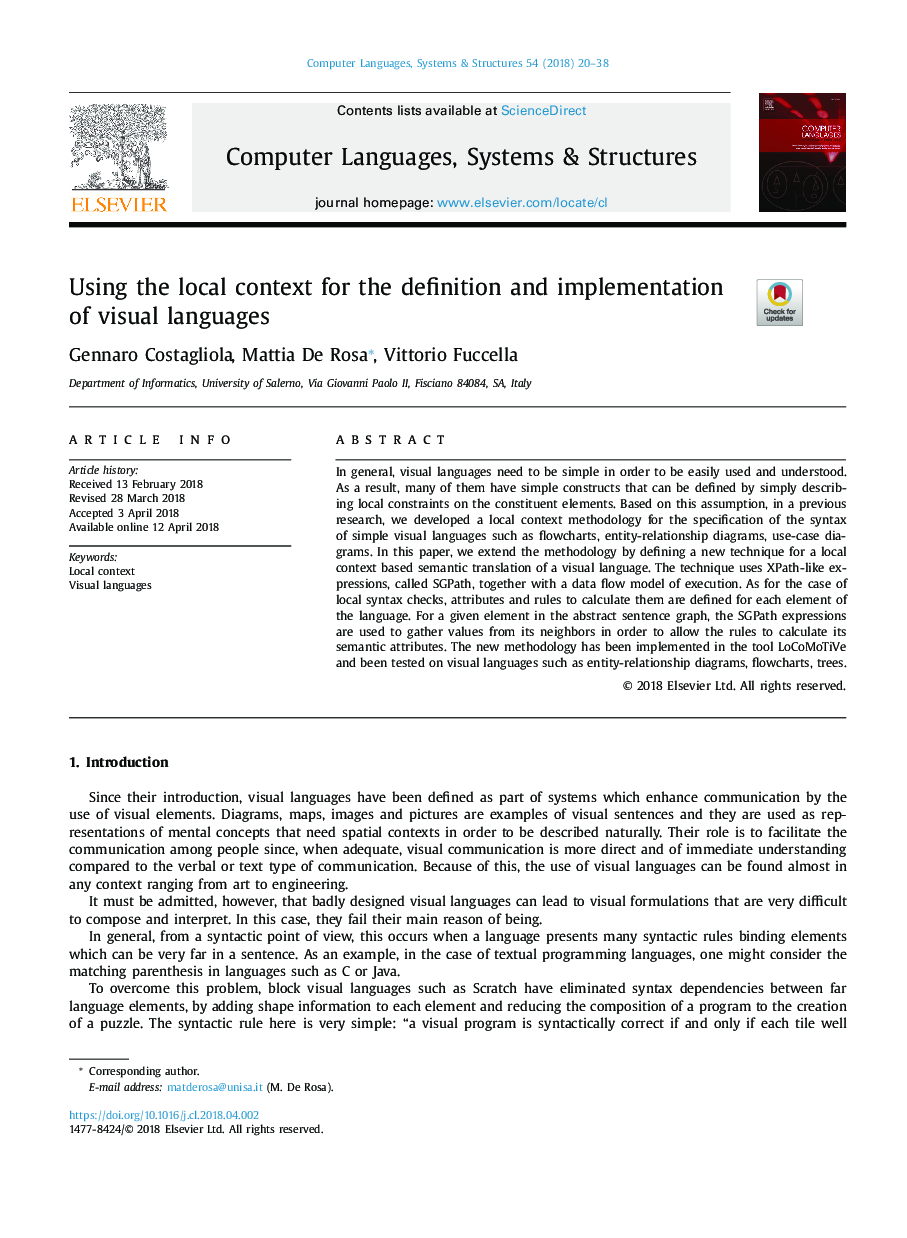 Using the local context for the definition and implementation of visual languages