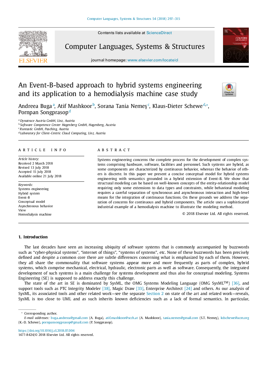 An Event-B-based approach to hybrid systems engineering and its application to a hemodialysis machine case study