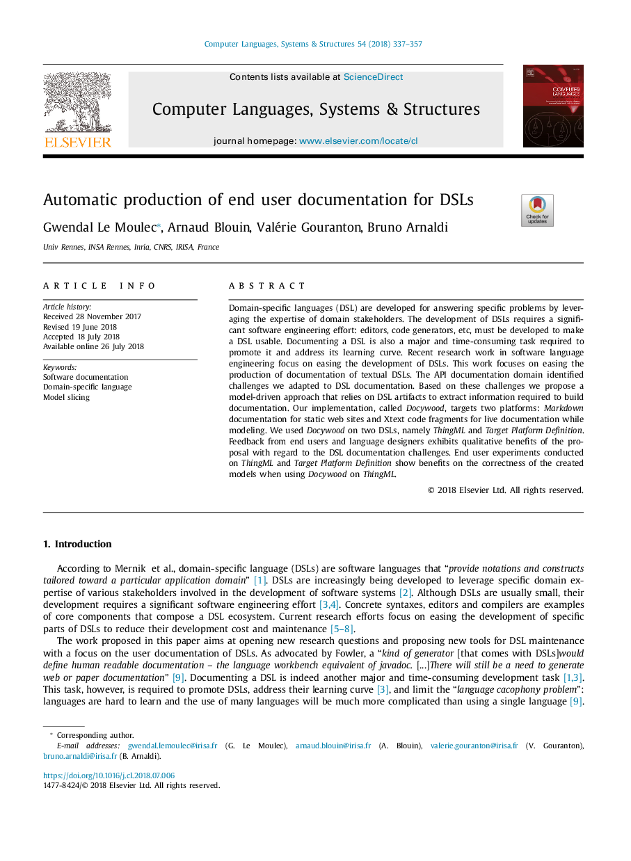 Automatic production of end user documentation for DSLs