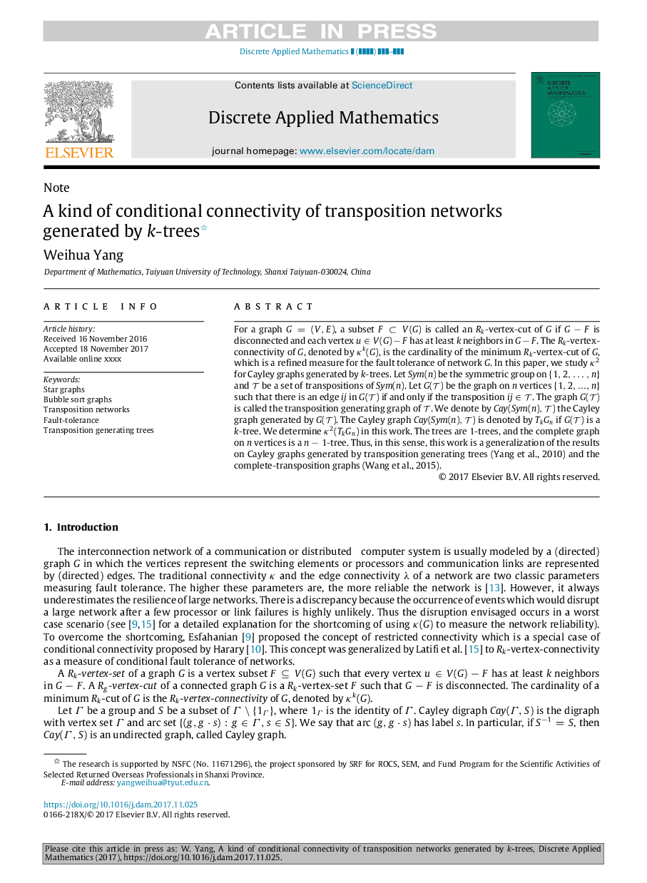 A kind of conditional connectivity of transposition networks generated by k-trees