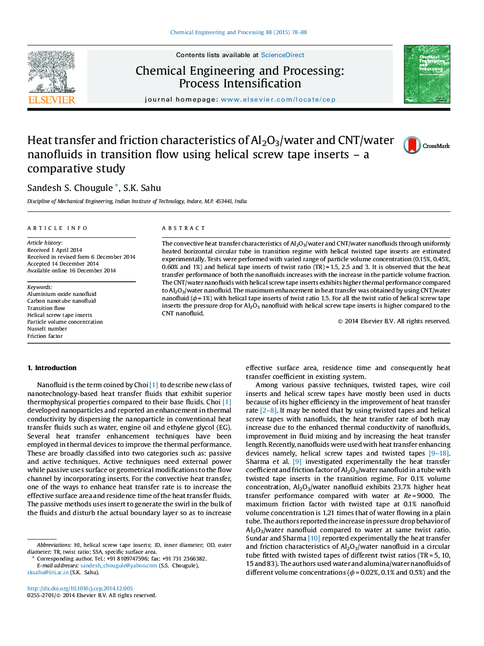 Heat transfer and friction characteristics of Al2O3/water and CNT/water nanofluids in transition flow using helical screw tape inserts – a comparative study