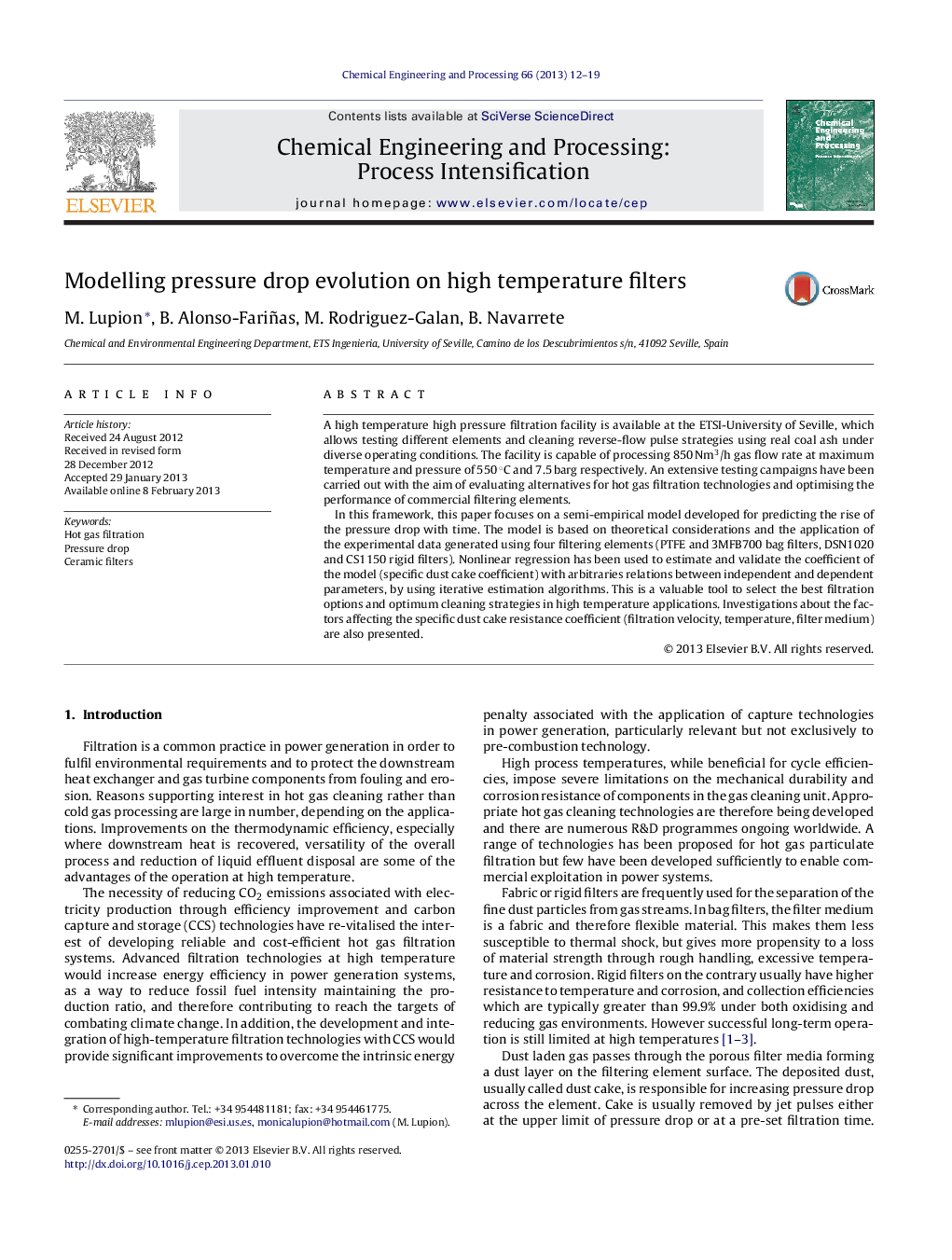 Modelling pressure drop evolution on high temperature filters