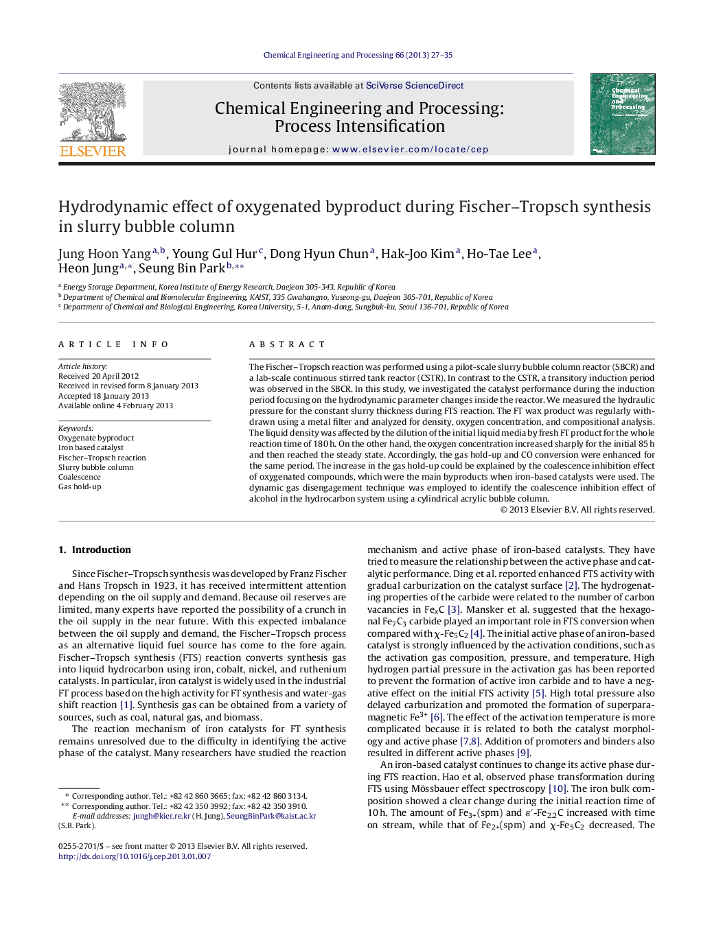 Hydrodynamic effect of oxygenated byproduct during Fischer–Tropsch synthesis in slurry bubble column