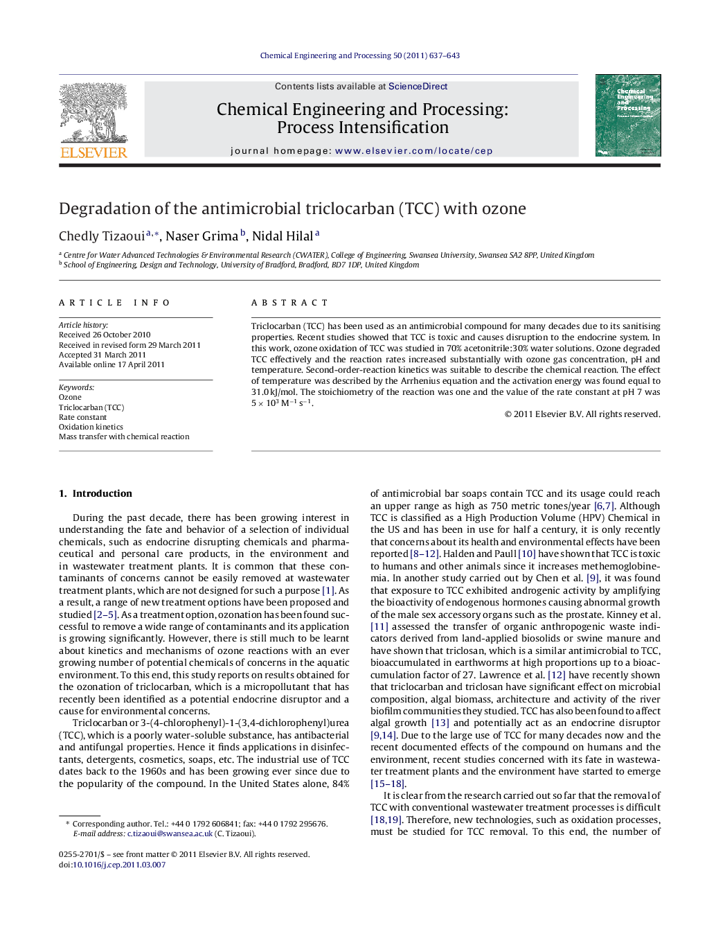 Degradation of the antimicrobial triclocarban (TCC) with ozone