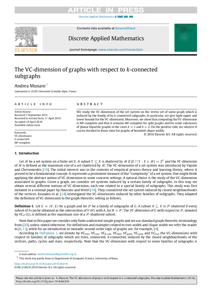 The VC-dimension of graphs with respect to k-connected subgraphs