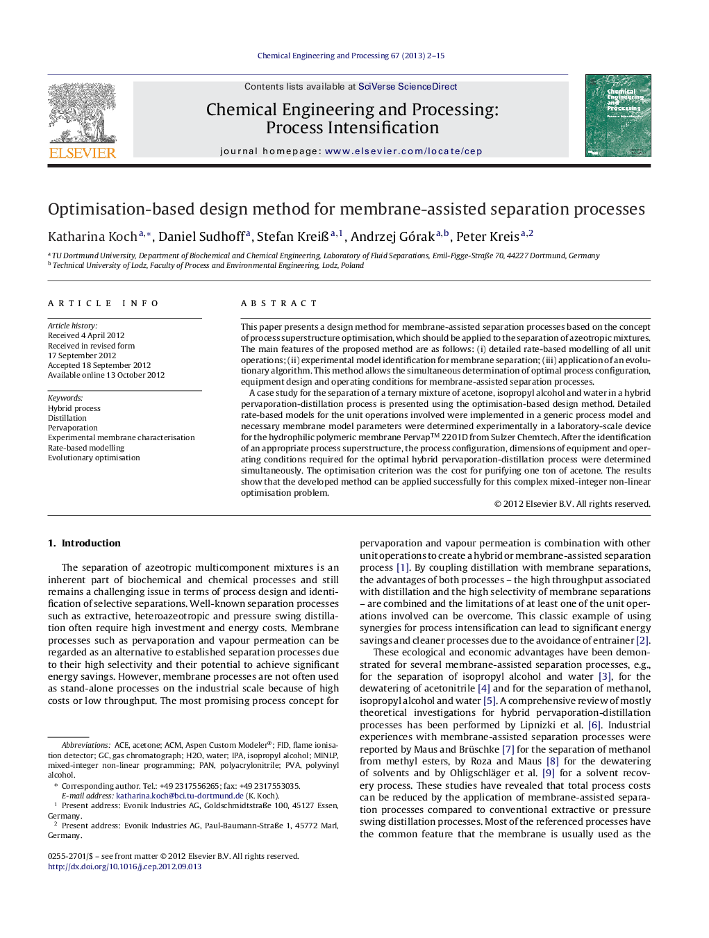 Optimisation-based design method for membrane-assisted separation processes