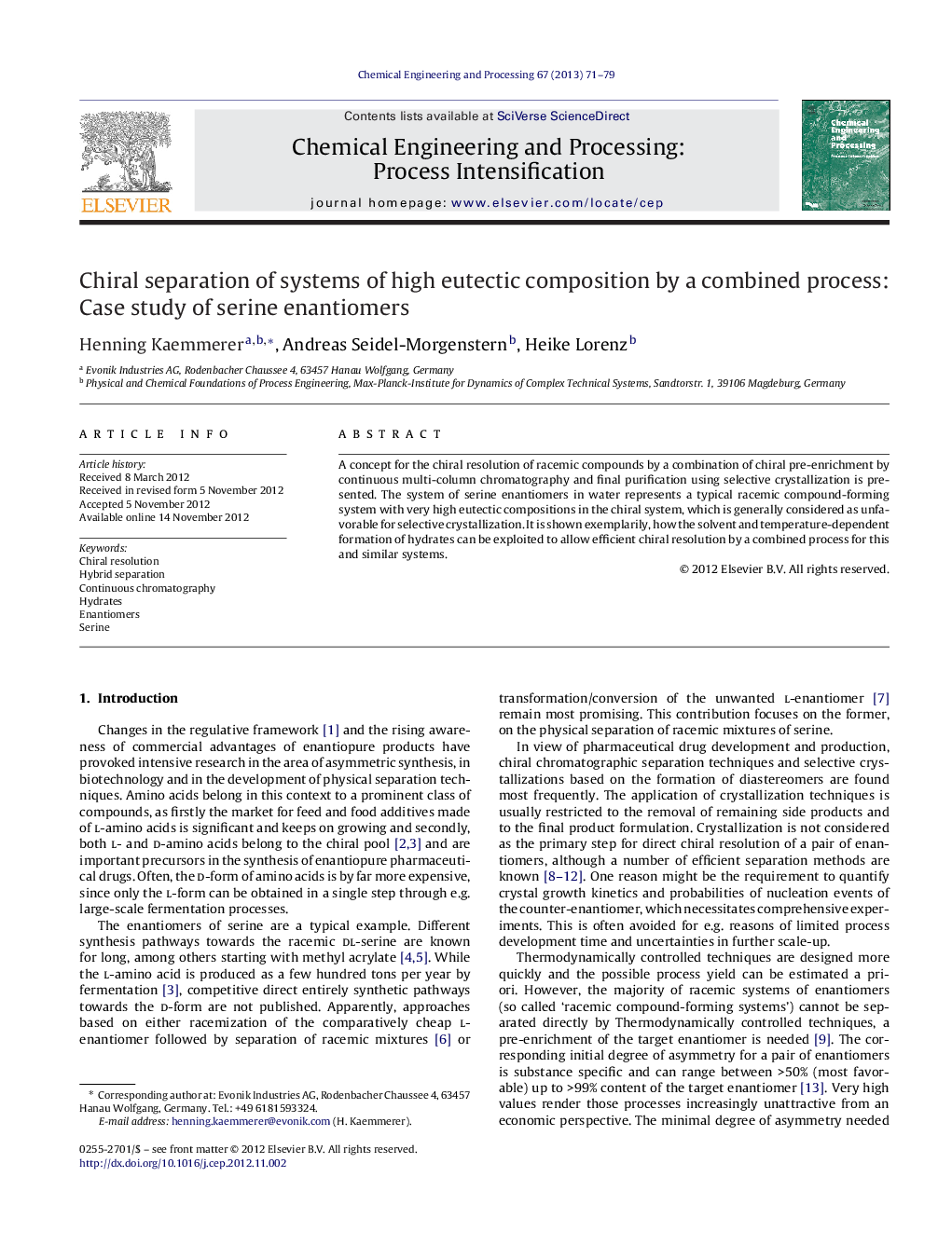 Chiral separation of systems of high eutectic composition by a combined process: Case study of serine enantiomers