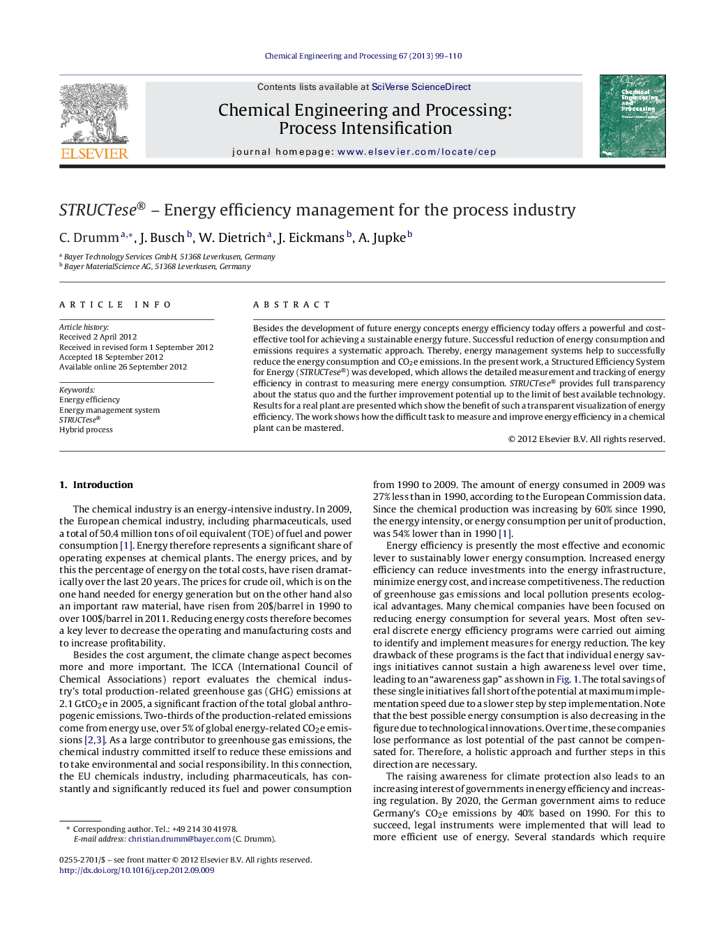 عکس صفحه اول مقاله: STRUCTese® - Energy efficiency management for the process industry STRUCTese® - Energy efficiency management for the process industry
