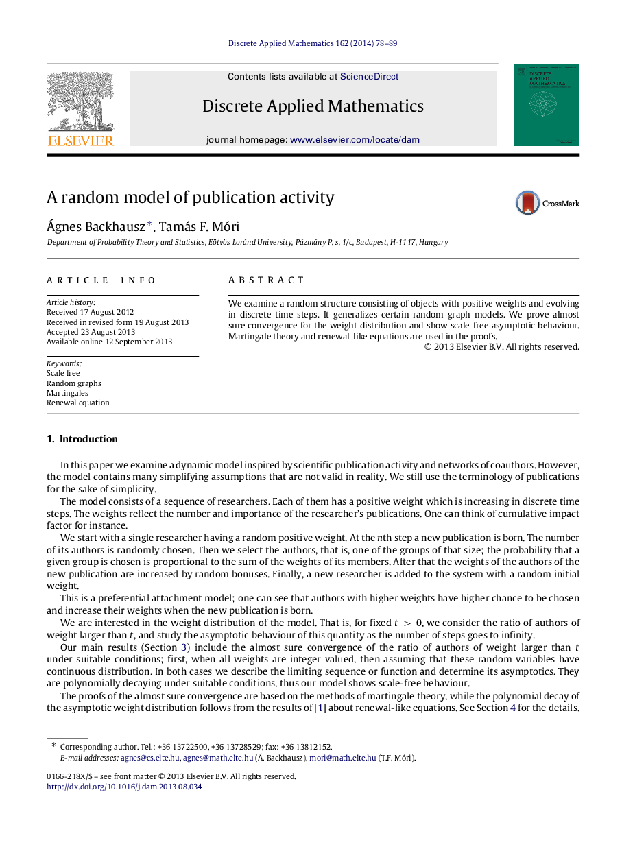 A random model of publication activity