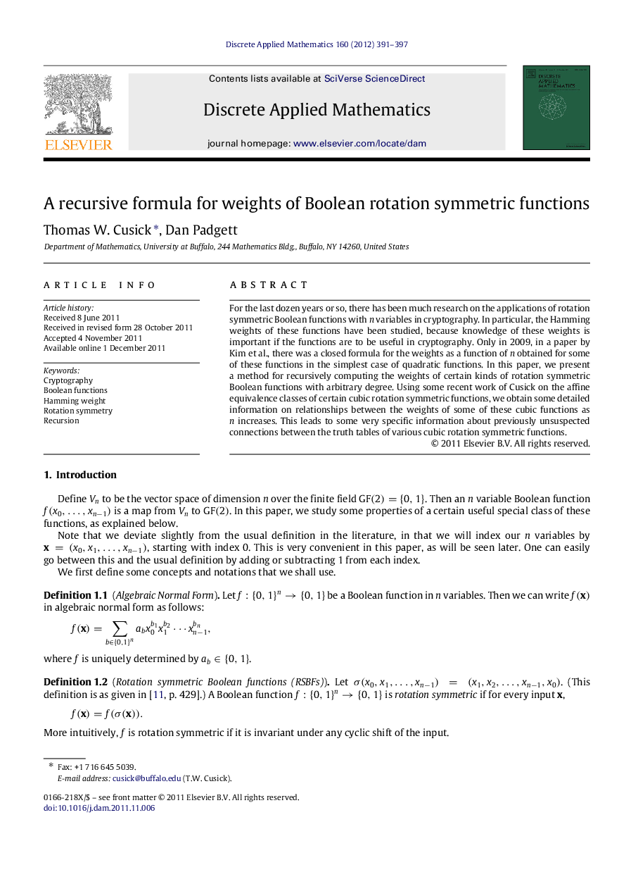 A recursive formula for weights of Boolean rotation symmetric functions