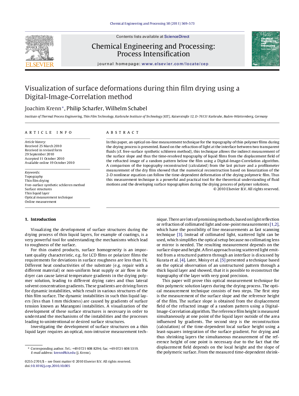 Visualization of surface deformations during thin film drying using a Digital-Image-Correlation method