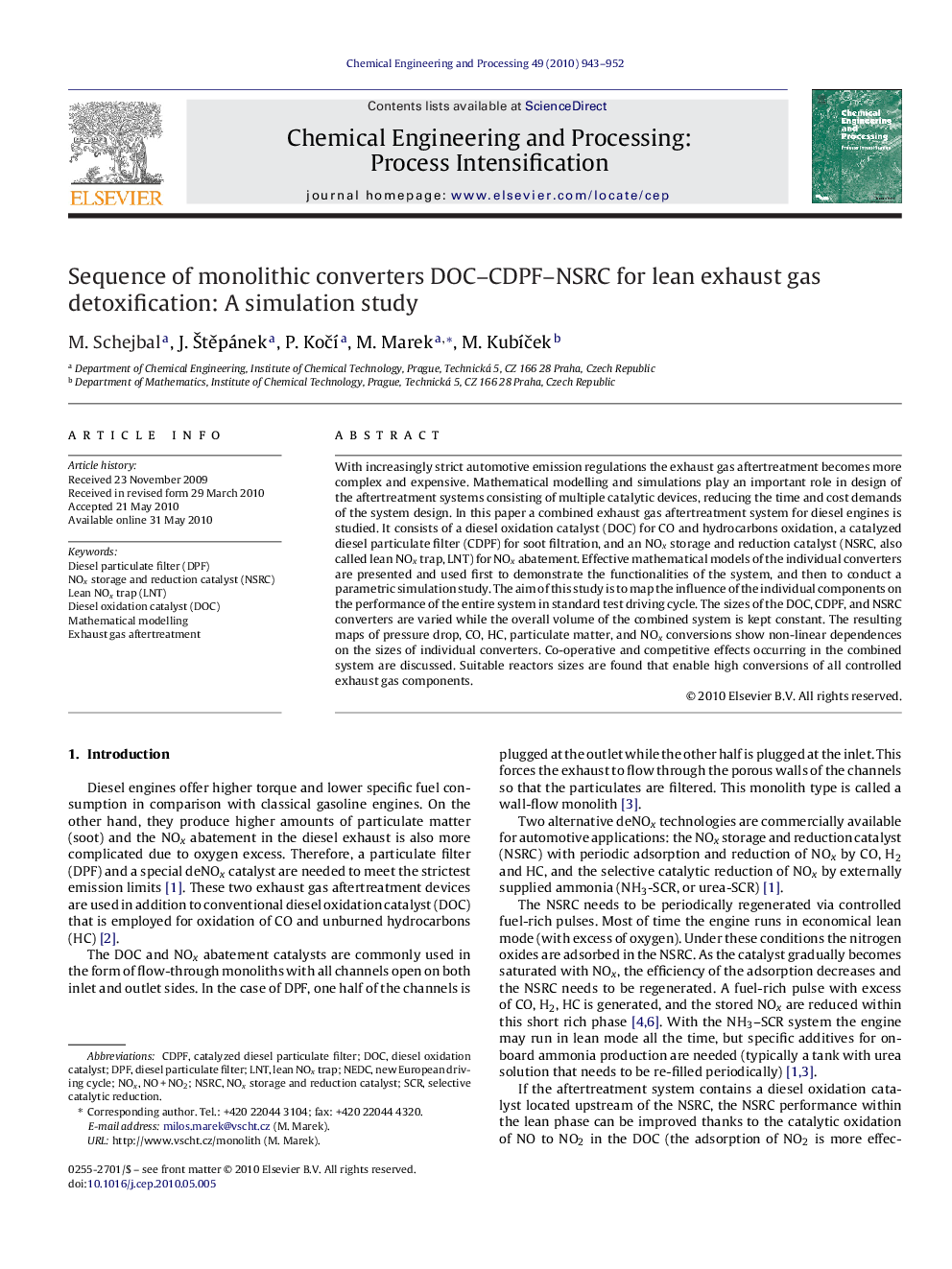 عکس صفحه اول مقاله: Sequence of monolithic converters DOC–CDPF–NSRC for lean exhaust gas detoxification: A simulation study Sequence of monolithic converters DOC–CDPF–NSRC for lean exhaust gas detoxification: A simulation study
