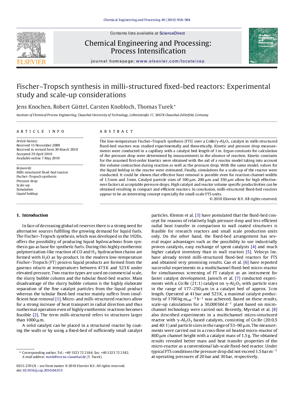 Fischer–Tropsch synthesis in milli-structured fixed-bed reactors: Experimental study and scale-up considerations