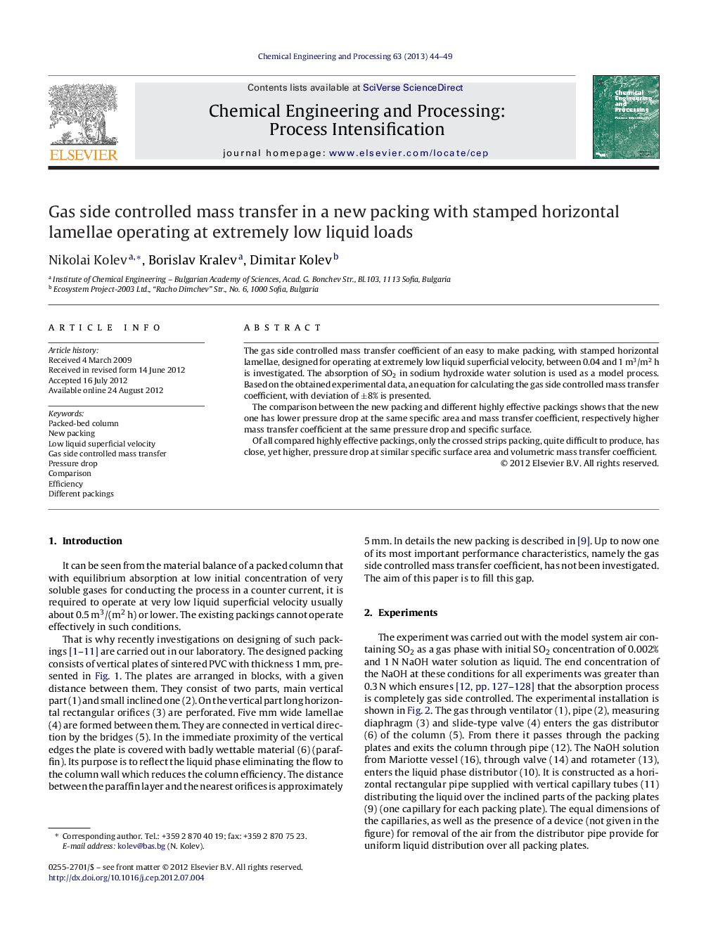 Gas side controlled mass transfer in a new packing with stamped horizontal lamellae operating at extremely low liquid loads