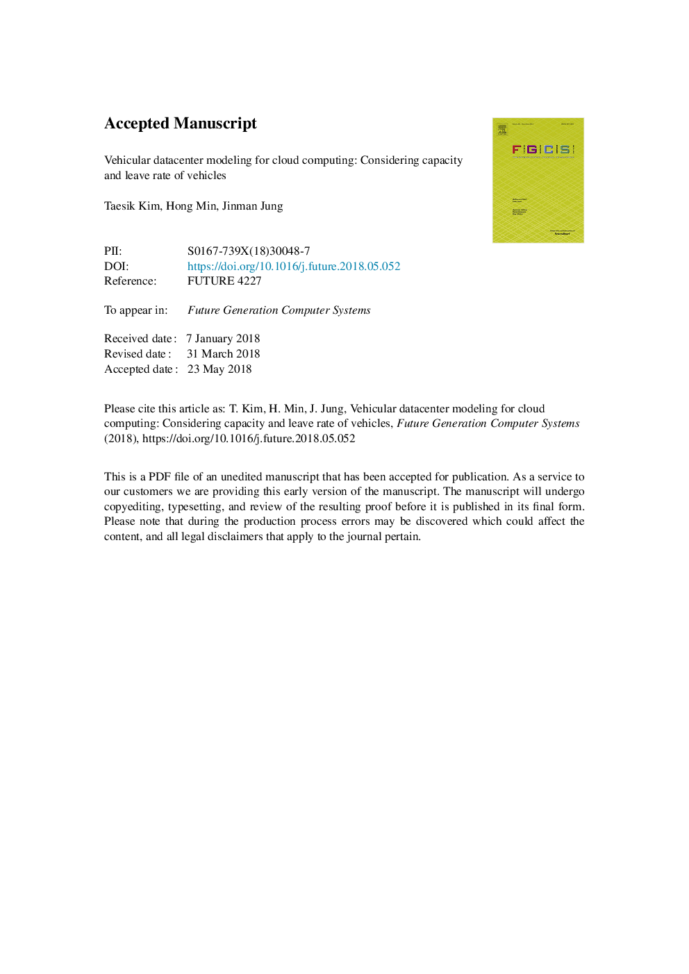 عکس صفحه اول مقاله: Vehicular datacenter modeling for cloud computing: Considering capacity and leave rate of vehicles Vehicular datacenter modeling for cloud computing: Considering capacity and leave rate of vehicles
