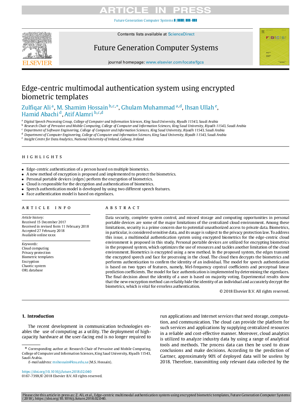 Edge-centric multimodal authentication system using encrypted biometric templates