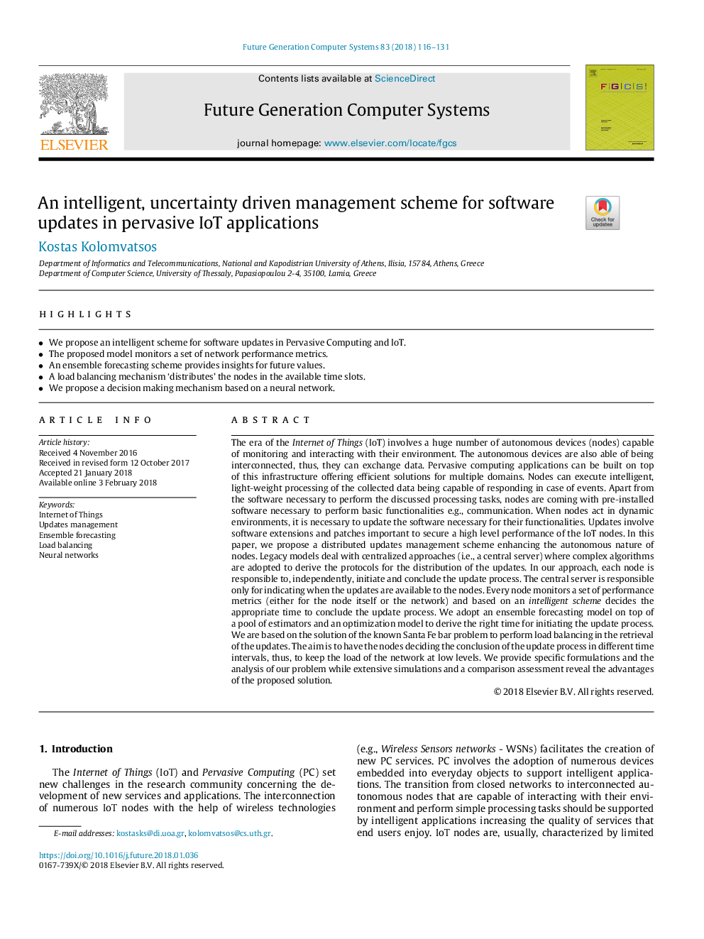 An intelligent, uncertainty driven management scheme for software updates in pervasive IoT applications