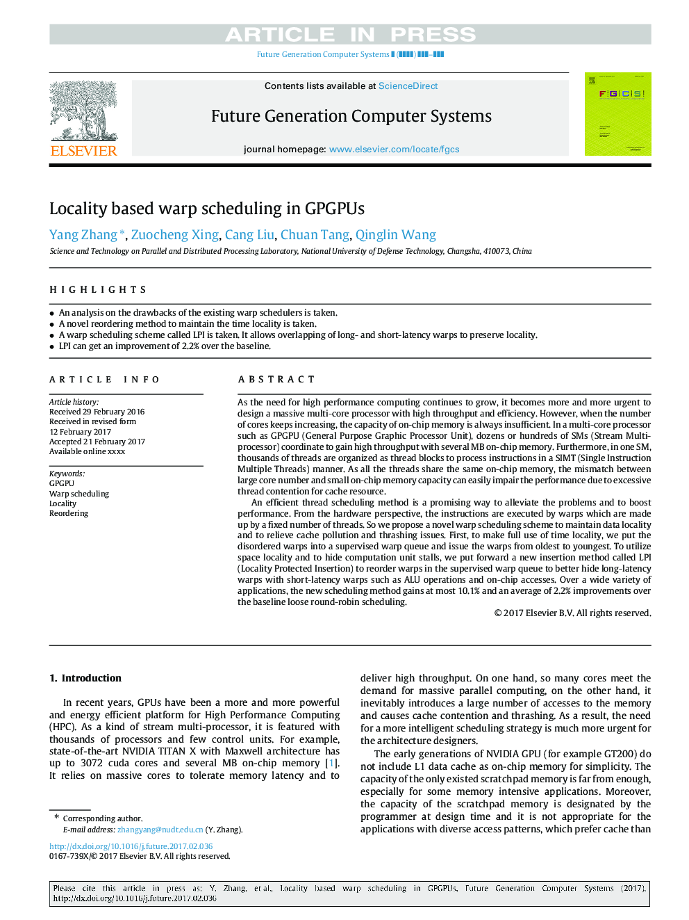 Locality based warp scheduling in GPGPUs