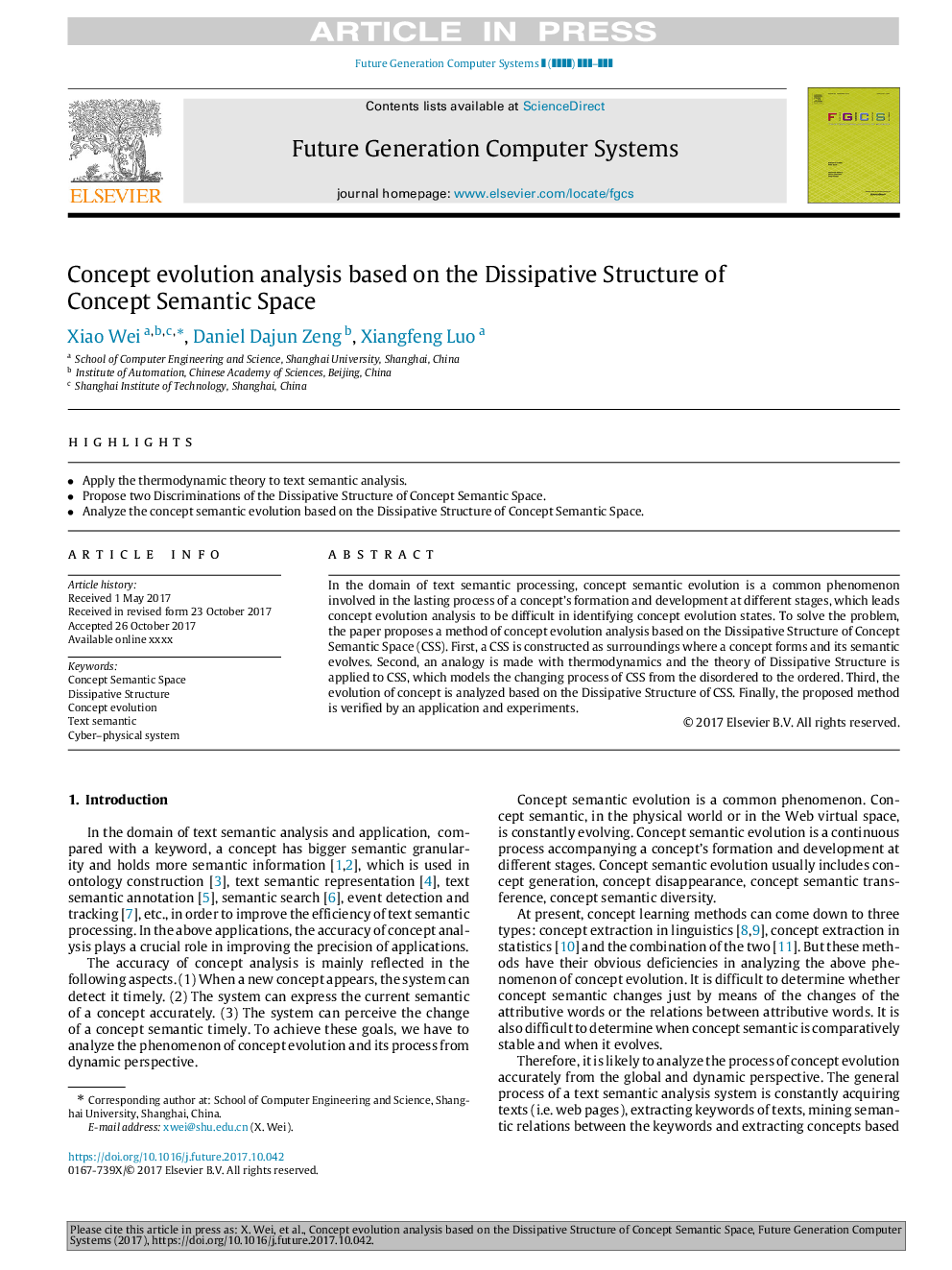 Concept evolution analysis based on the Dissipative Structure of Concept Semantic Space