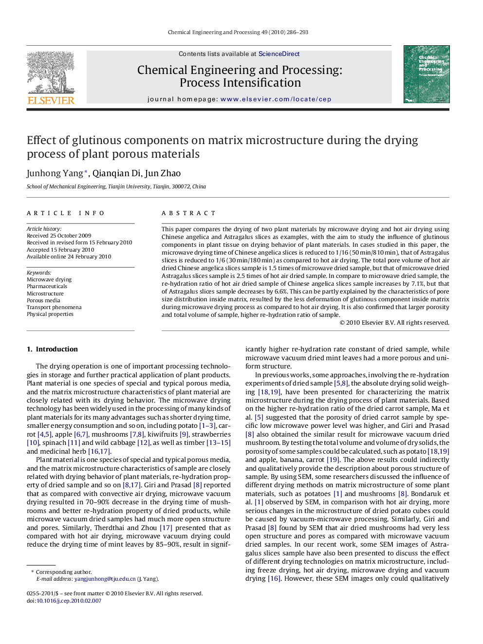 Effect of glutinous components on matrix microstructure during the drying process of plant porous materials