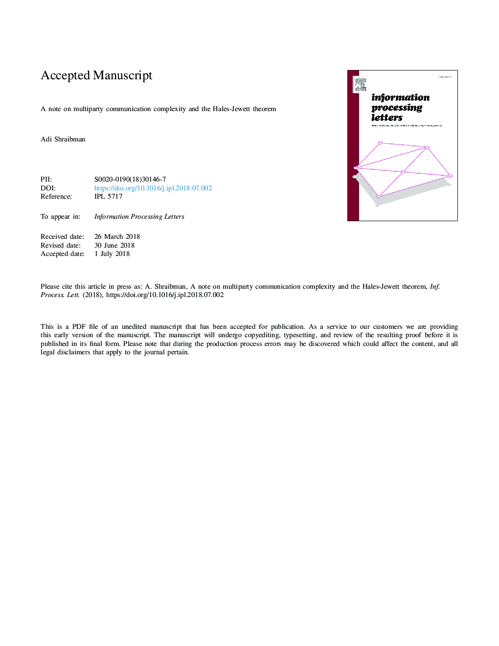 A note on multiparty communication complexity and the Hales-Jewett theorem